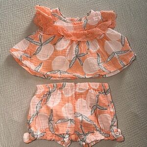 Jessica Simpson Peach and White Ruffled Diaper Cover Set